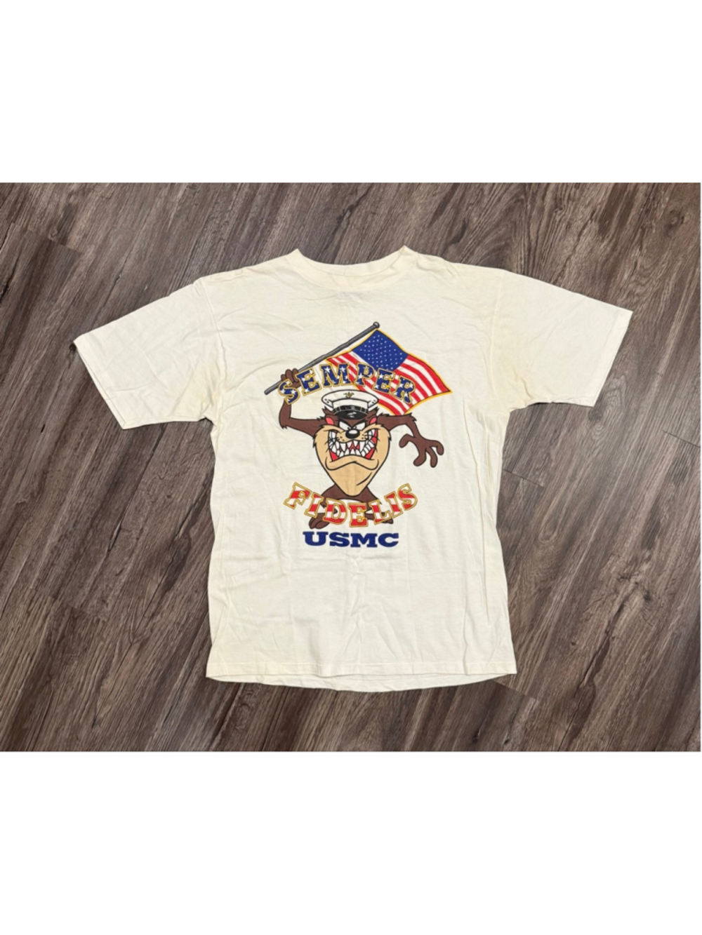 Vintage 1993 Taz Tasmanian Devil Semper Fidelis USMC T Shirt USA Made Large - Picture 1 of 5